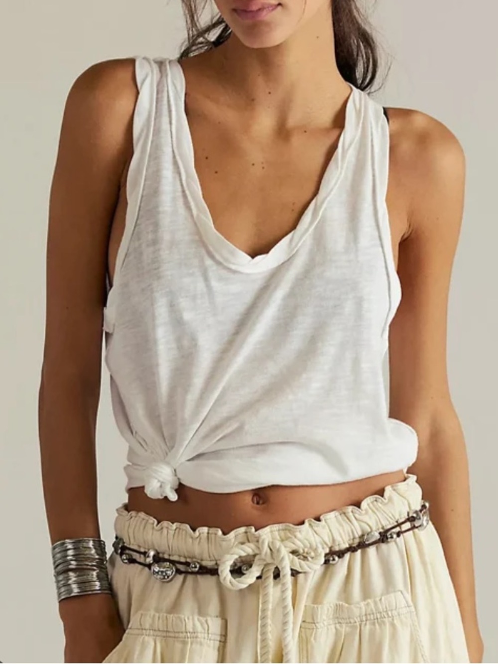 free people white v neck tank top